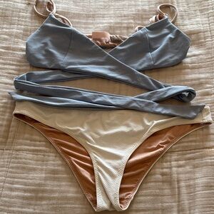 Cali Dreaming Two-Tone Bikini soft blue and cream Set